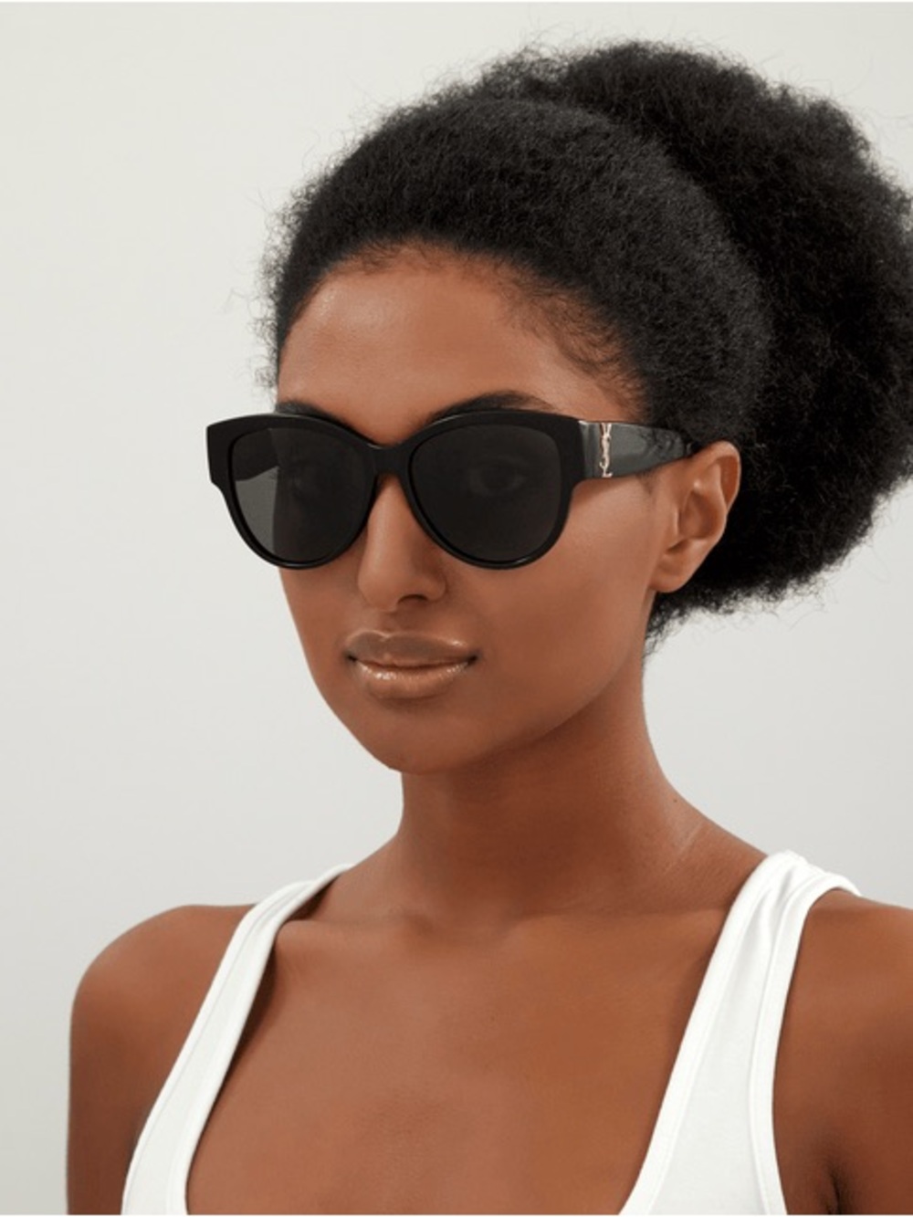 Yves Saint Laurent Black Cat-Eye Sunglasses with Silver Logo